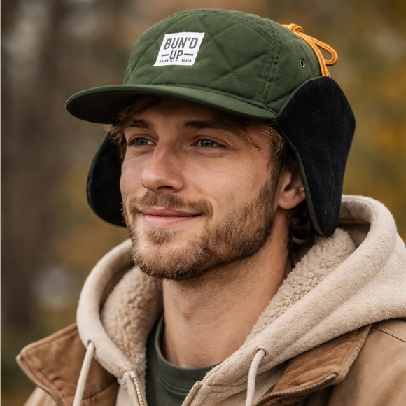 Bun’d Up Other - Bun’d Up Handmade Olive Green Quilted Nylon 7-Panel Cap